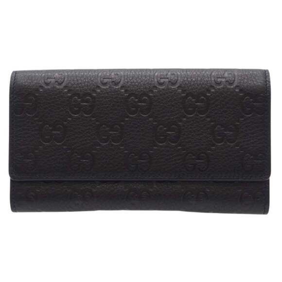 GUCCI GG Emblem Continental Wallet 815922 Black Leather Men's Long